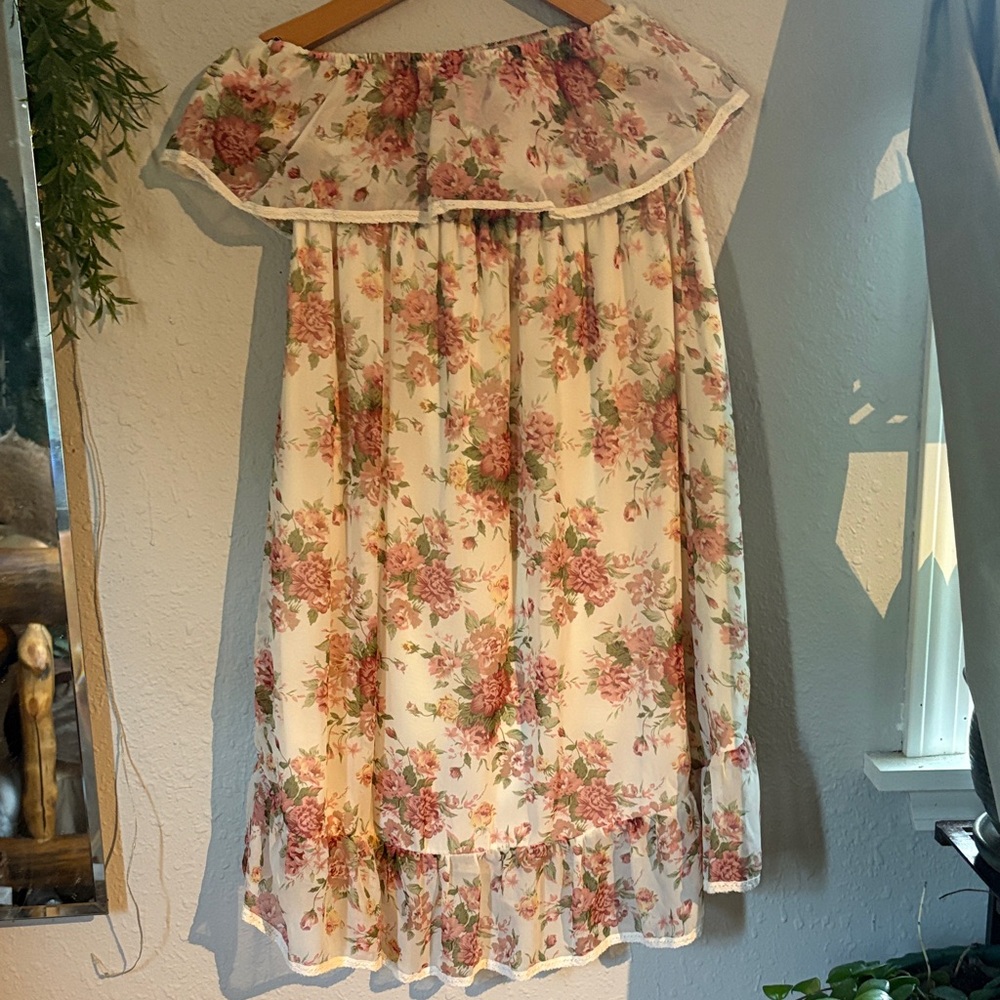 Pink and Cream Floral Dress strapless